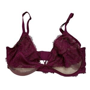ADORE ME Raspberry Lace Unlined Sheer Strappy Detail Bra Size 38G BR-07783 Wired